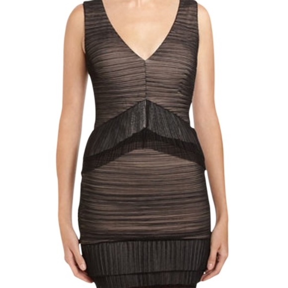 🖤 BCBGMAXAZRIA Sven Black & Nude Crinkled Overlay Sleeveless Tiered Dress 🖤 - Picture 3 of 3